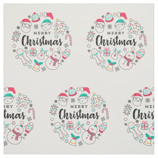 Tissu Joyeux dessin coloré de Noël (Échantillon)