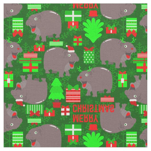 Tissu joyeux hippo joyeux hippopotame de noël (Fermer)