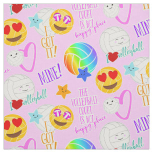 Tissu joyeux motif de volley-ball kawaii