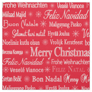 Tissu Joyeux Noël différentes langues modèle rouge