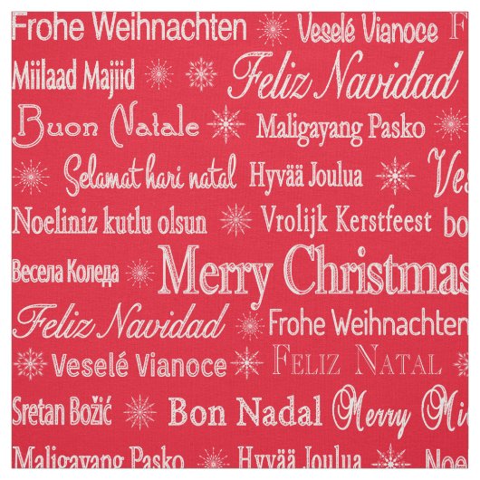 Tissu Joyeux Noël différentes langues modèle rouge (Échantillon)