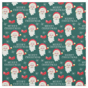 Tissu Joyeux Noël et le Père Noël Turquoise
