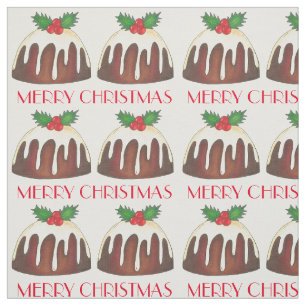 Tissu Joyeux Noël Sugar Plum Pudding Feuille Holly