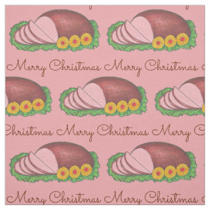 Tissu Joyeux Noël tranché rose jambon de vacances dîner
