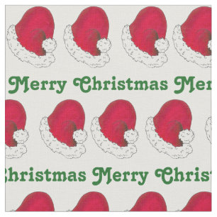 Tissu Joyeux Noël Vert Rouge Père Noël Casquette Noël No