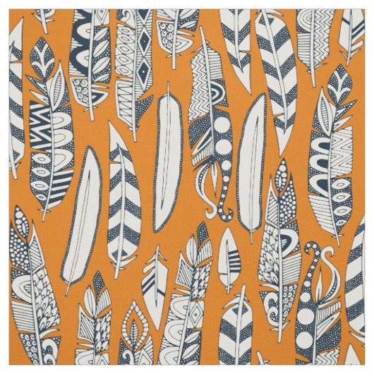Tissu joyeux plumes orange (Échantillon)