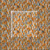 Tissu joyeux plumes orange (Carreau)