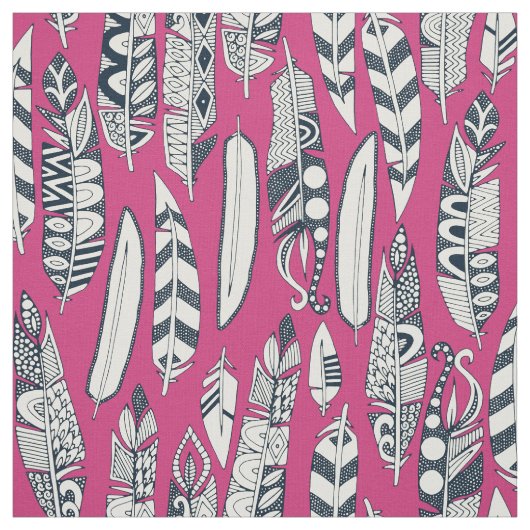 Tissu joyeux plumes rose (Échantillon)