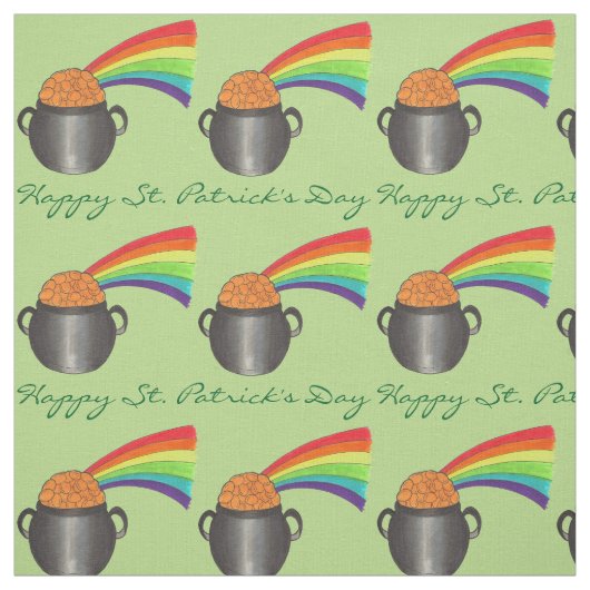 Tissu Joyeux St. Patrick's Day Rainbow Pot of Gold Green (Échantillon)
