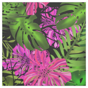 Tissu Jungle exotique en mer hibiscus monstera palm leav