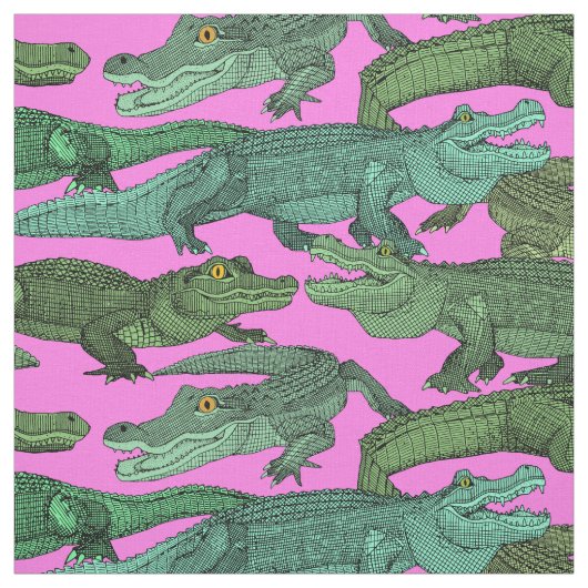 Tissu juste alligators vert rose (Échantillon)