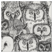 Tissu juste blanc noir de hiboux (Fermer)