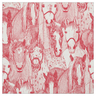 Tissu juste chevaux vermillon rouge demi-perle