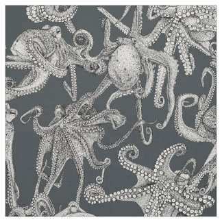 Tissu juste des pieuvres gris métal de pistolet noir