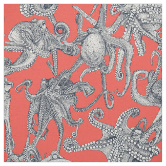 Tissu juste des pieuvres indigo rouge