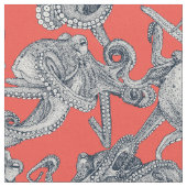 Tissu juste des pieuvres indigo rouge (Fermer)