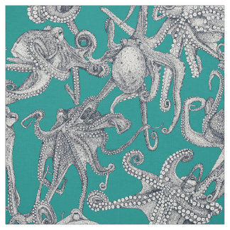 Tissu juste des pieuvres indigo sarcelle