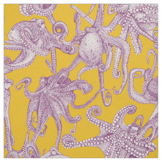 Tissu juste des pieuvres violet jaune