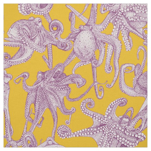 Tissu juste des pieuvres violet jaune (Échantillon)