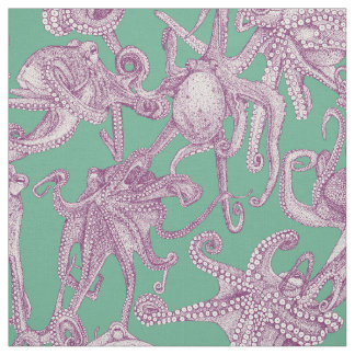 Tissu juste des pieuvres violet menthe vert