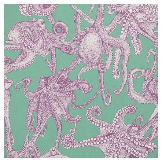 Tissu juste des pieuvres violet menthe vert (Échantillon)
