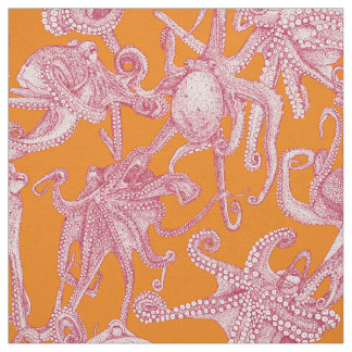 Tissu juste des pieuvres viva magenta satsuma orange