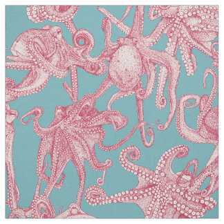 Tissu juste des pieuvres viva magenta turquoise bleu