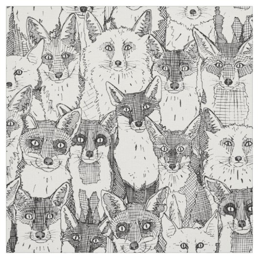 Tissu juste des renards noir blanc doux (Échantillon)