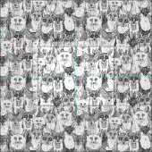 Tissu juste des renards noir blanc doux (Carreau)