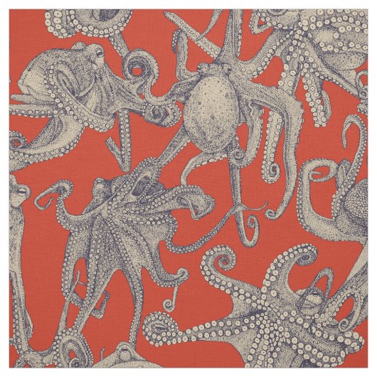 Tissu juste les pieuvres rétro (Échantillon)
