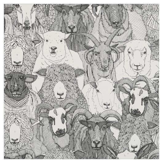 Tissu juste moutons noir blanc (Échantillon)