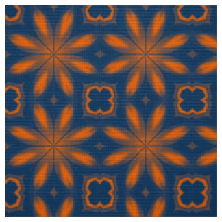 Tissu kaléidoscope floral Abstrait bleu foncé orange