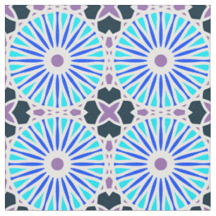 Tissu Kaleidoscope Roue Motif P Blanc Bleu Violet