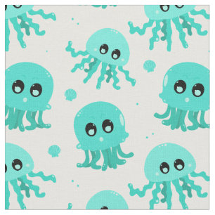 Tissu Kawaii Blue Octopus Motif