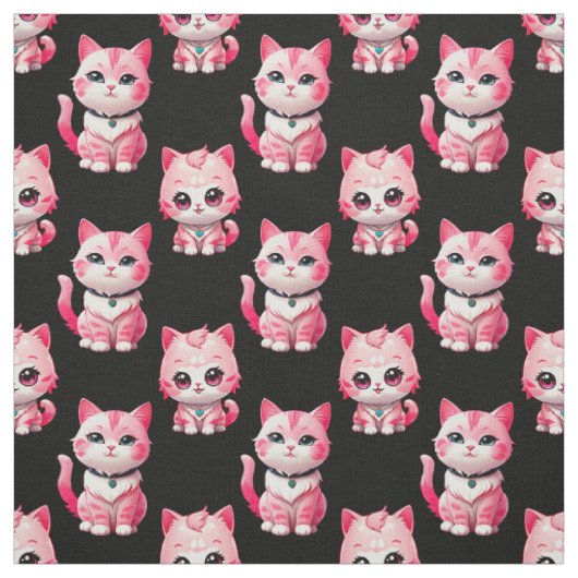 Tissu Kawaii Rose Kitty Cats Design (Échantillon)