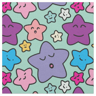 Tissu Kawaii stars - mignonne minet motif
