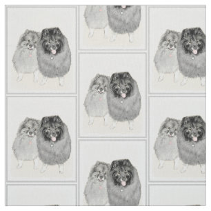 Tissu Keeshond Maman et Son Peinture - Art Chien origina