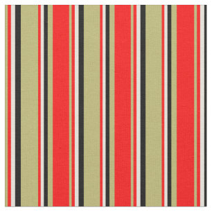 Tissu Khaki foncé, rouge, beige et Motif noir