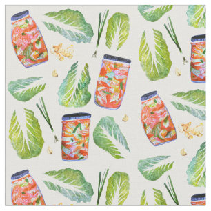 Tissu Kimchi Ingrédients Aquarelle Motif Blanc