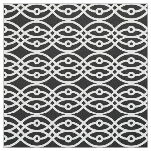 Tissu Kimono imprimé, blanc sur noir