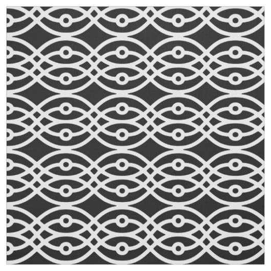 Tissu Kimono imprimé, blanc sur noir (Échantillon)