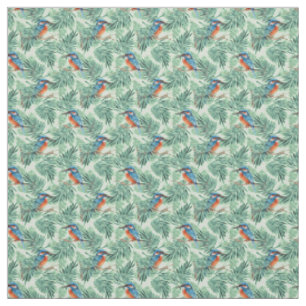 Tissu Kingfisher. Oiseaux et feuilles