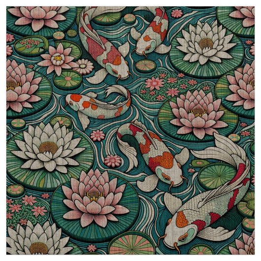 Tissu Koi parmi les Lilies III (Échantillon)