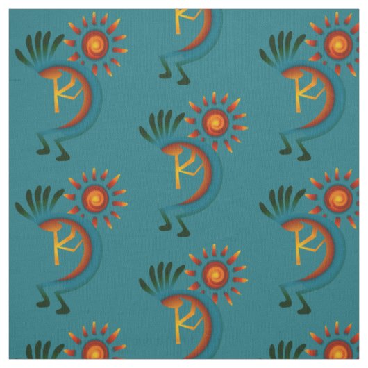 Tissu Kokopelli avec Sun Turquoise (Échantillon)