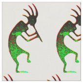 Tissu kokopelli vert sur blanc (Fermer)