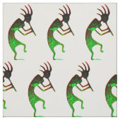 Tissu kokopelli vert sur blanc (Échantillon)