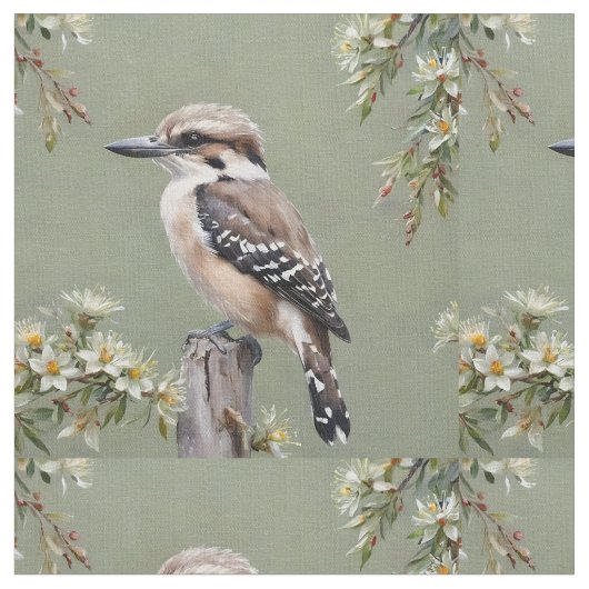 Tissu Kookaburra Et Eucalyptus Fleurs, (Fermer)