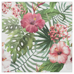 Tissu La ketmie tropicale fleurit le motif de feuillage