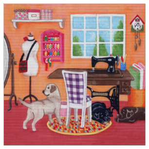 Tissu Labradors dans la pièce de couture de la maman