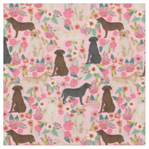 Tissu Labradors vintages floraux roses